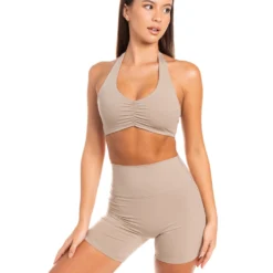 Elite Eleven Halter Scrunch Bra - Vintage Khaki