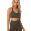 Elite Eleven Ribbed Seamless Strappy Bra - Olive