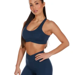 Elite Eleven Cross Over Sports Bra - Navy Blue