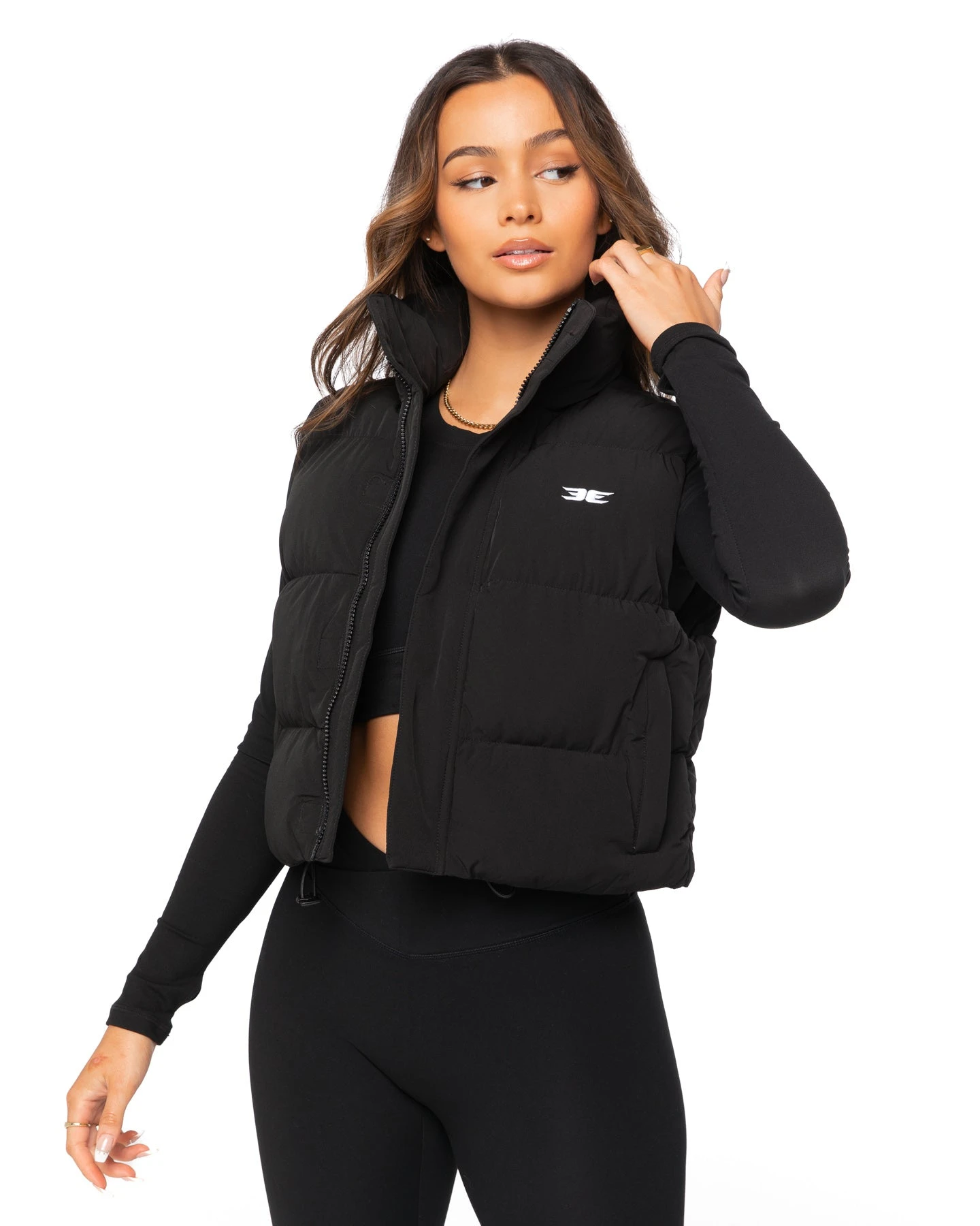 Elite Eleven Cropped Puffer Vest - Black