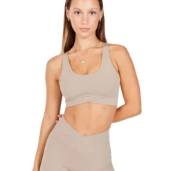 Elite Eleven Cross Over Sports Bra - Vintage Khaki